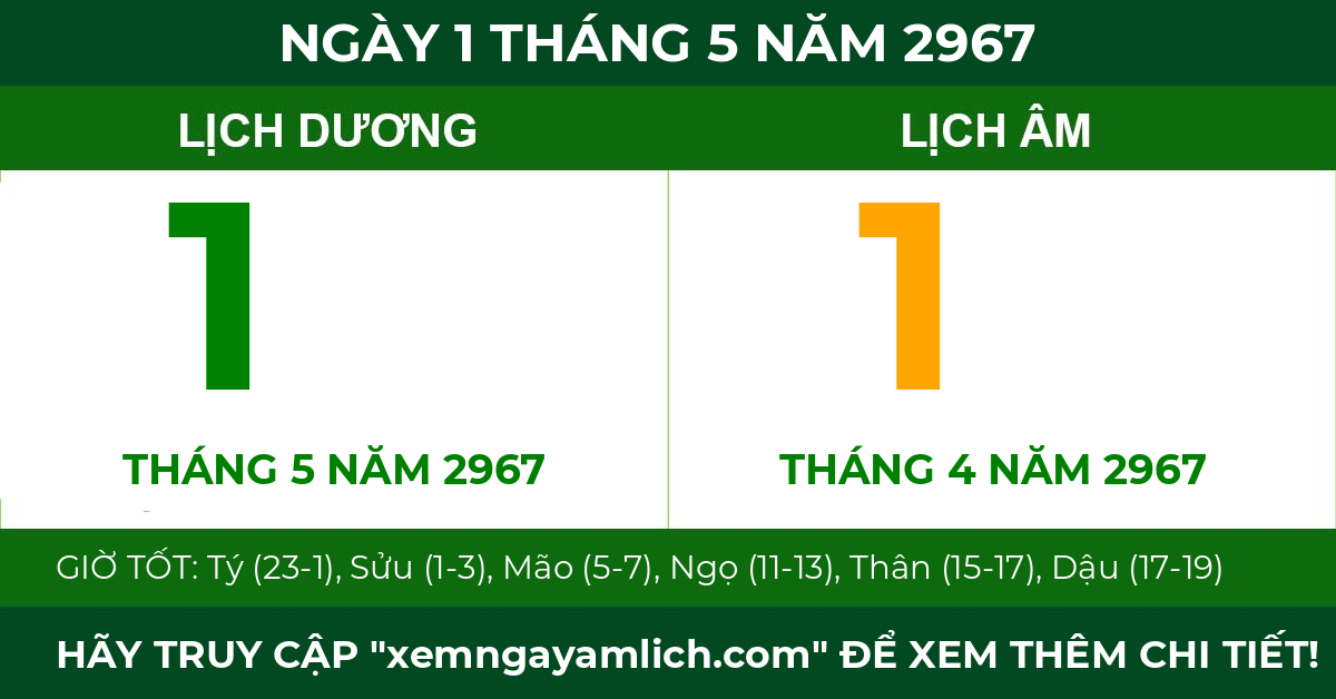 lịch âm ngày 1 tháng 5 năm 2967
