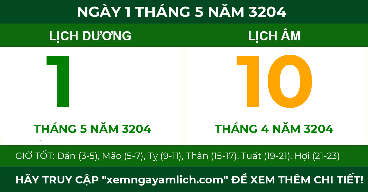 lịch âm ngày 1 tháng 5 năm 3204
