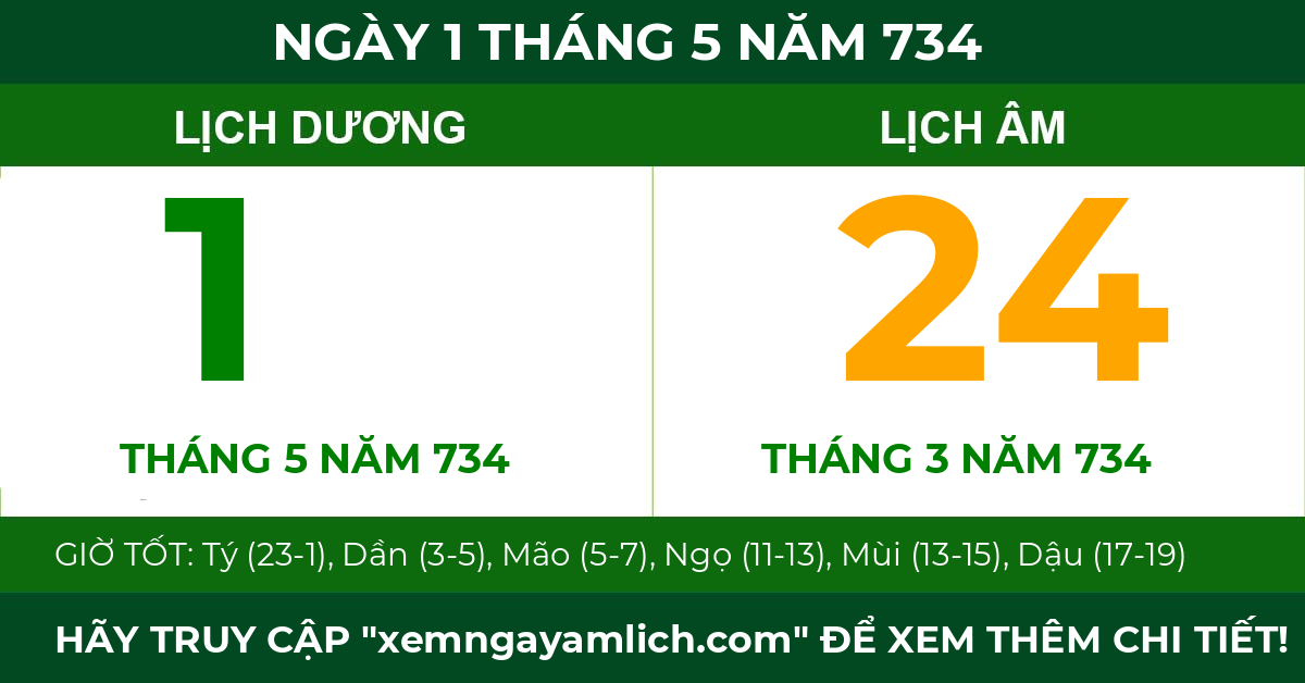 lịch âm ngày 1 tháng 5 năm 734