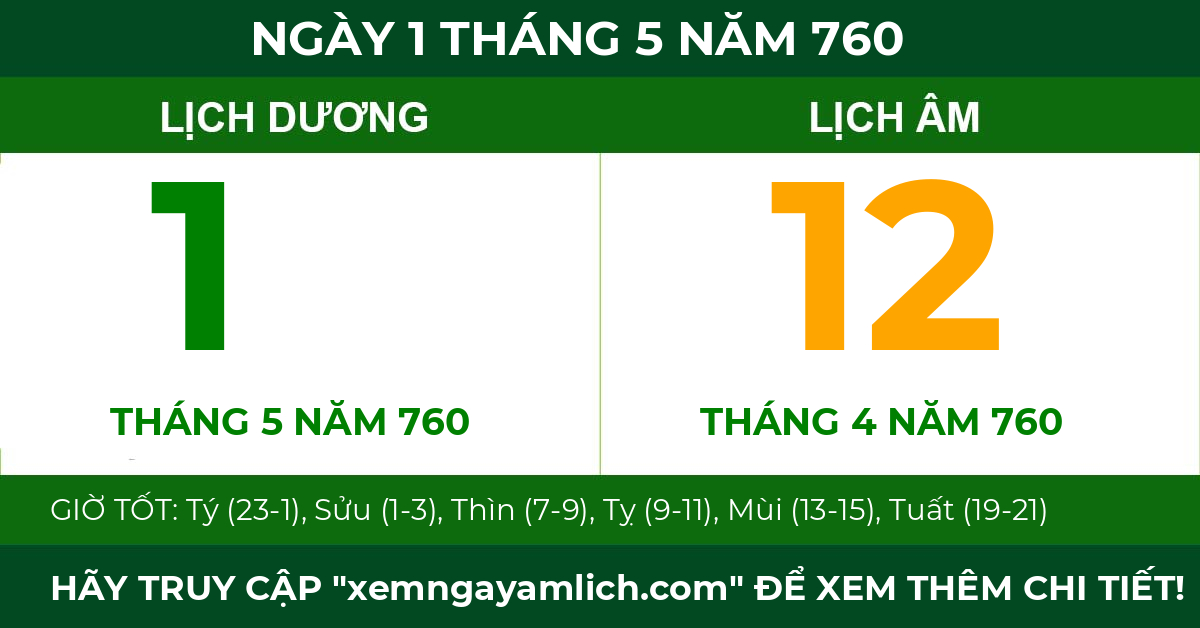 lịch âm ngày 1 tháng 5 năm 760