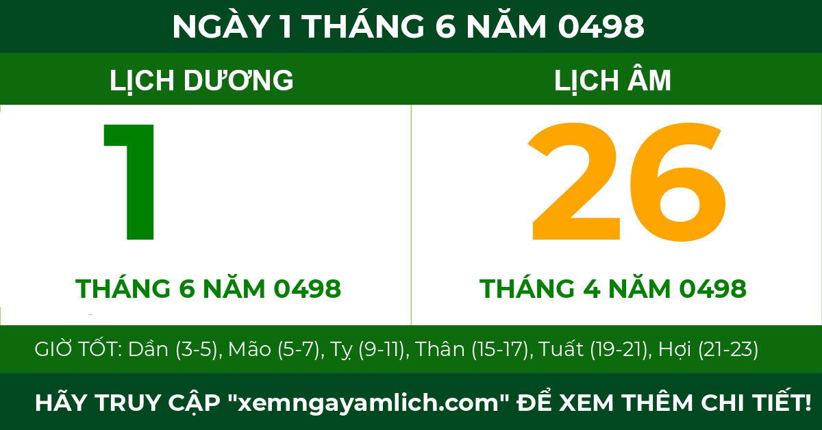 lịch âm ngày 1 tháng 6 năm 0498