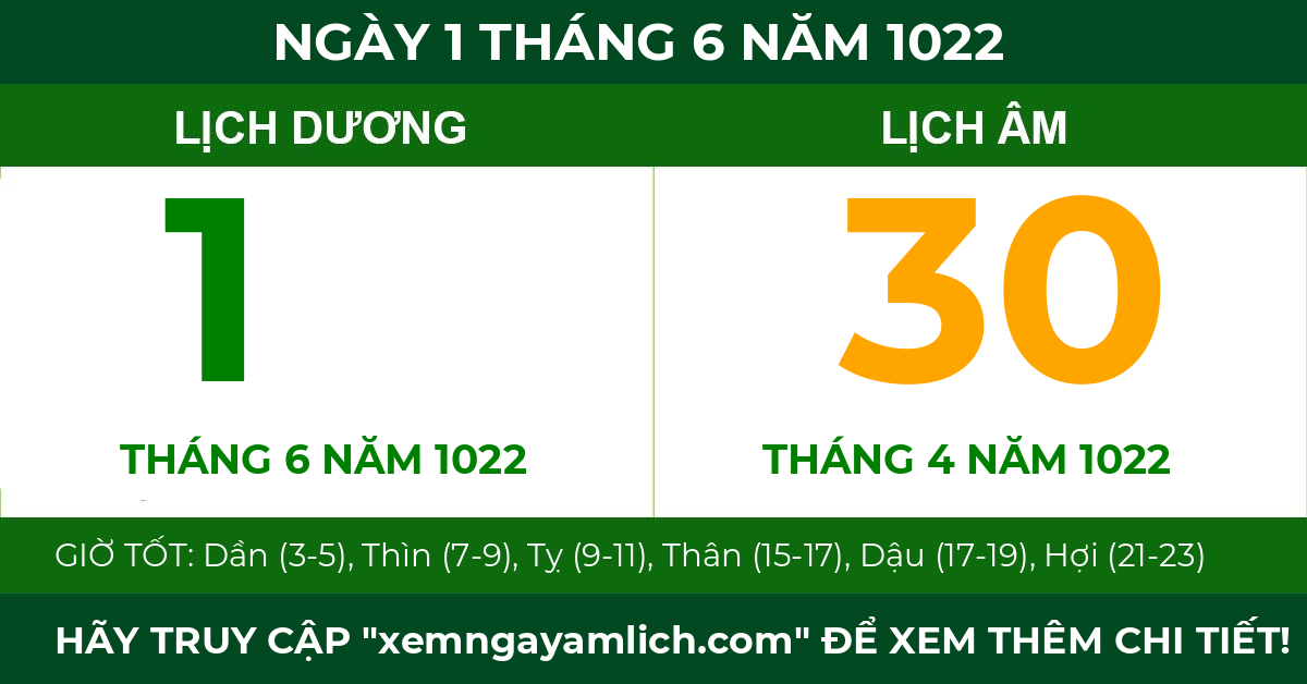 lịch âm ngày 1 tháng 6 năm 1022