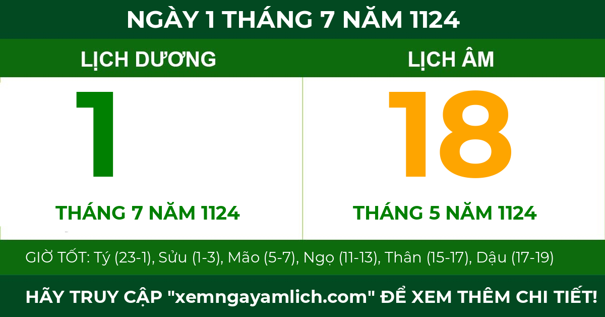 lịch âm ngày 1 tháng 7 năm 1124