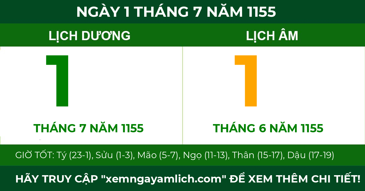 lịch âm ngày 1 tháng 7 năm 1155