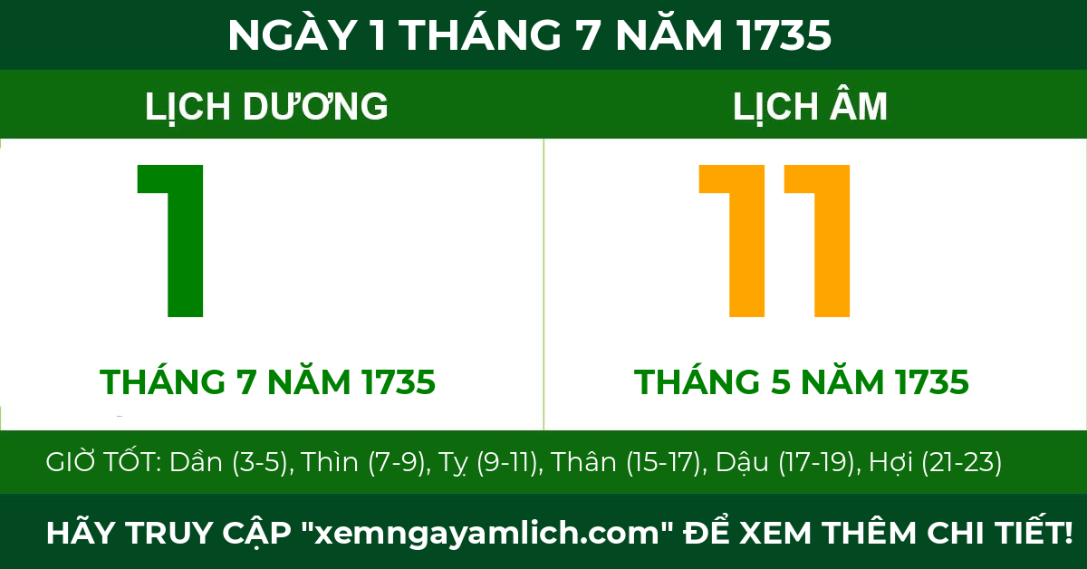 lịch âm ngày 1 tháng 7 năm 1735
