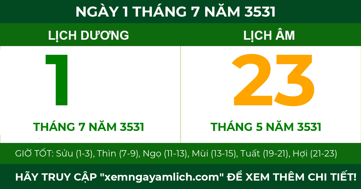 lịch âm ngày 1 tháng 7 năm 3531