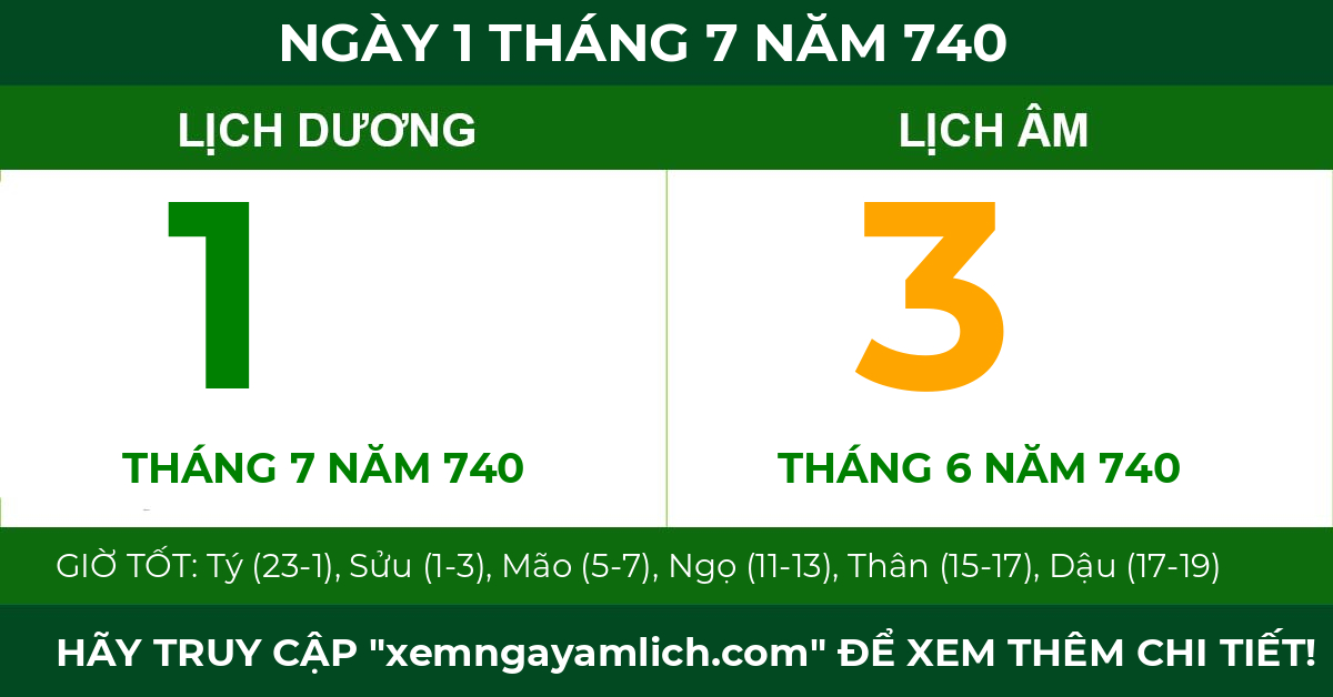 lịch âm ngày 1 tháng 7 năm 740