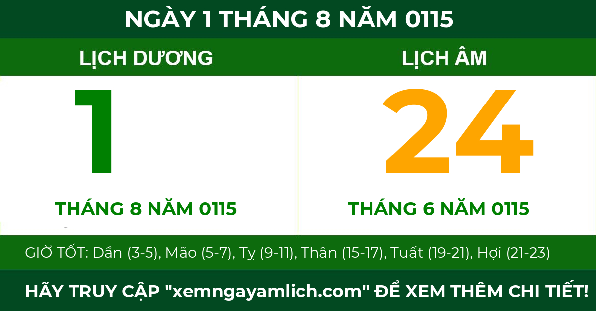 lịch âm ngày 1 tháng 8 năm 0115