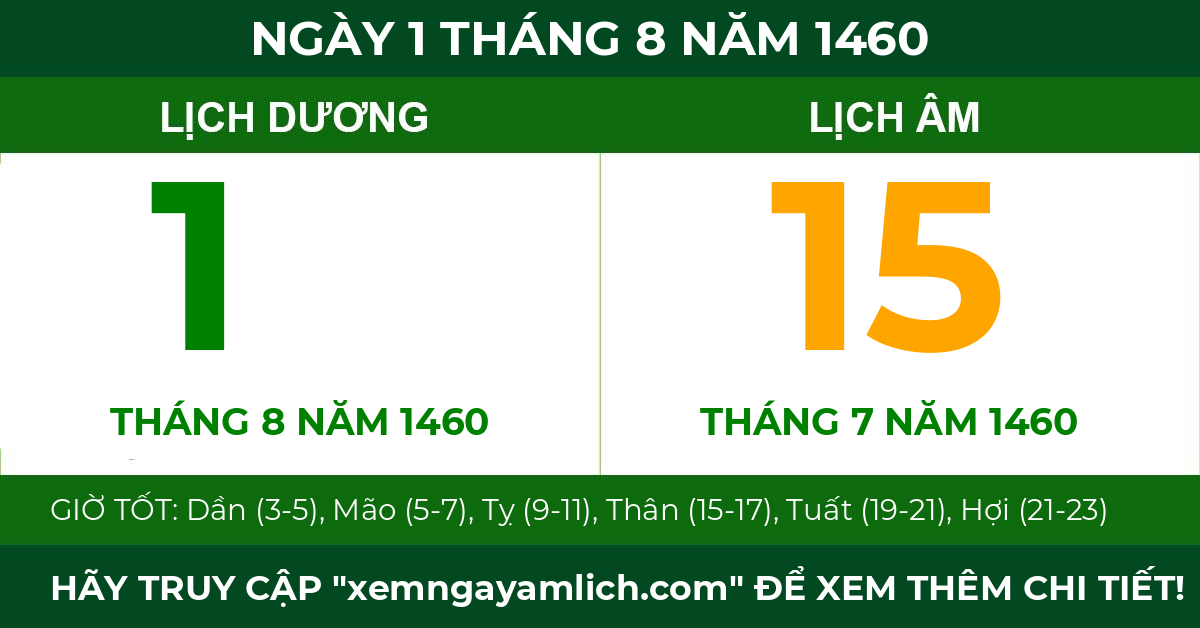 lịch âm ngày 1 tháng 8 năm 1460