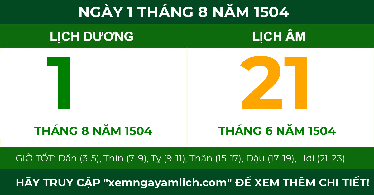 lịch âm ngày 1 tháng 8 năm 1504