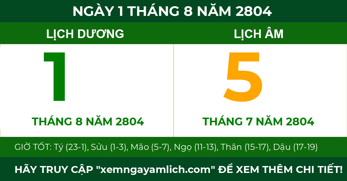 lịch âm ngày 1 tháng 8 năm 2804