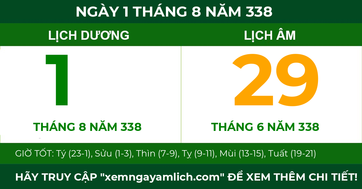 lịch âm ngày 1 tháng 8 năm 338