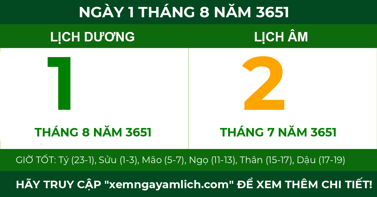 lịch âm ngày 1 tháng 8 năm 3651