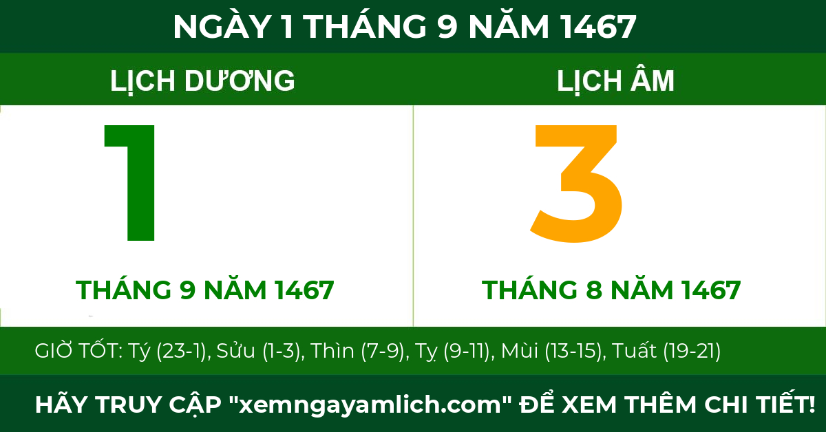 lịch âm ngày 1 tháng 9 năm 1467