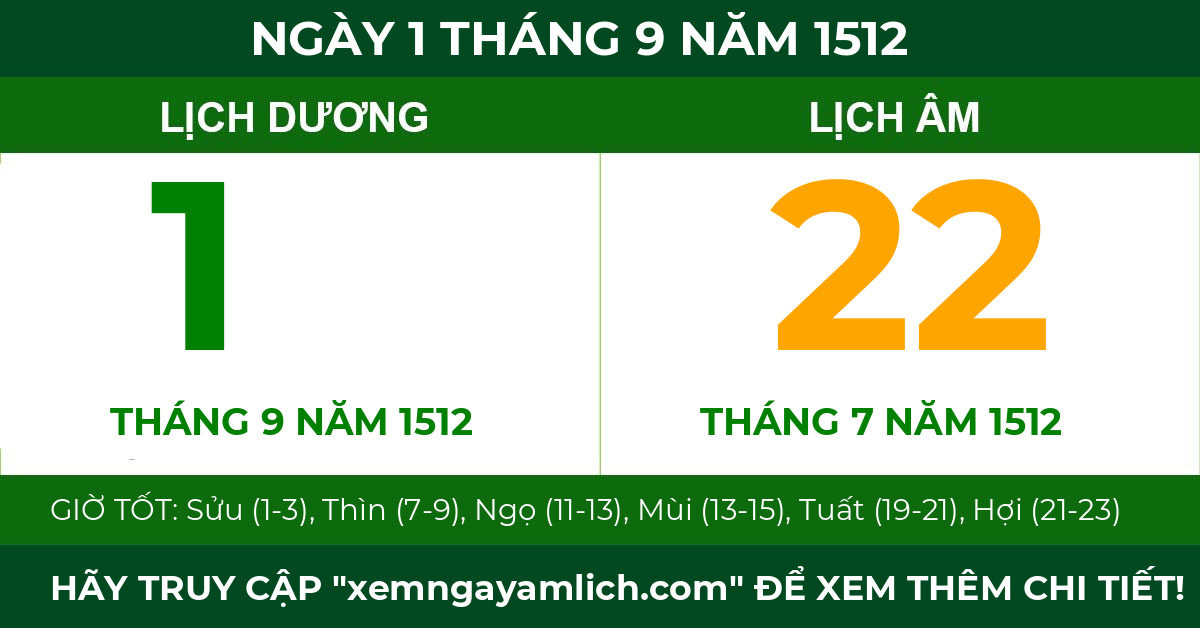 lịch âm ngày 1 tháng 9 năm 1512