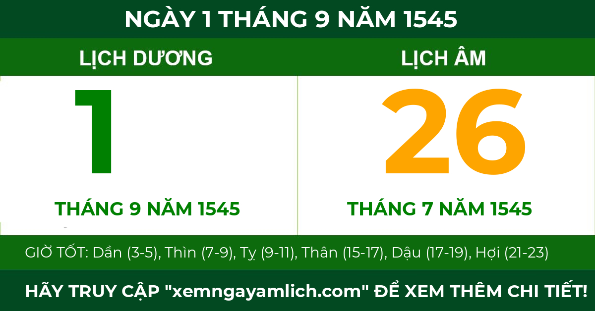 lịch âm ngày 1 tháng 9 năm 1545