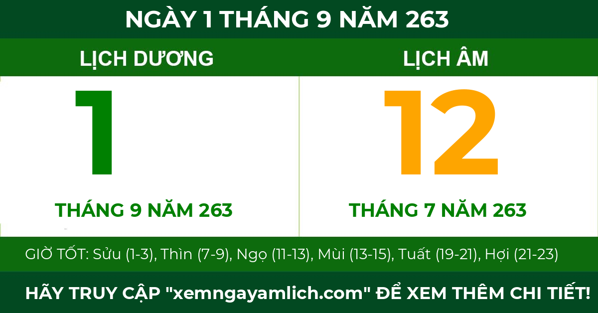 lịch âm ngày 1 tháng 9 năm 263