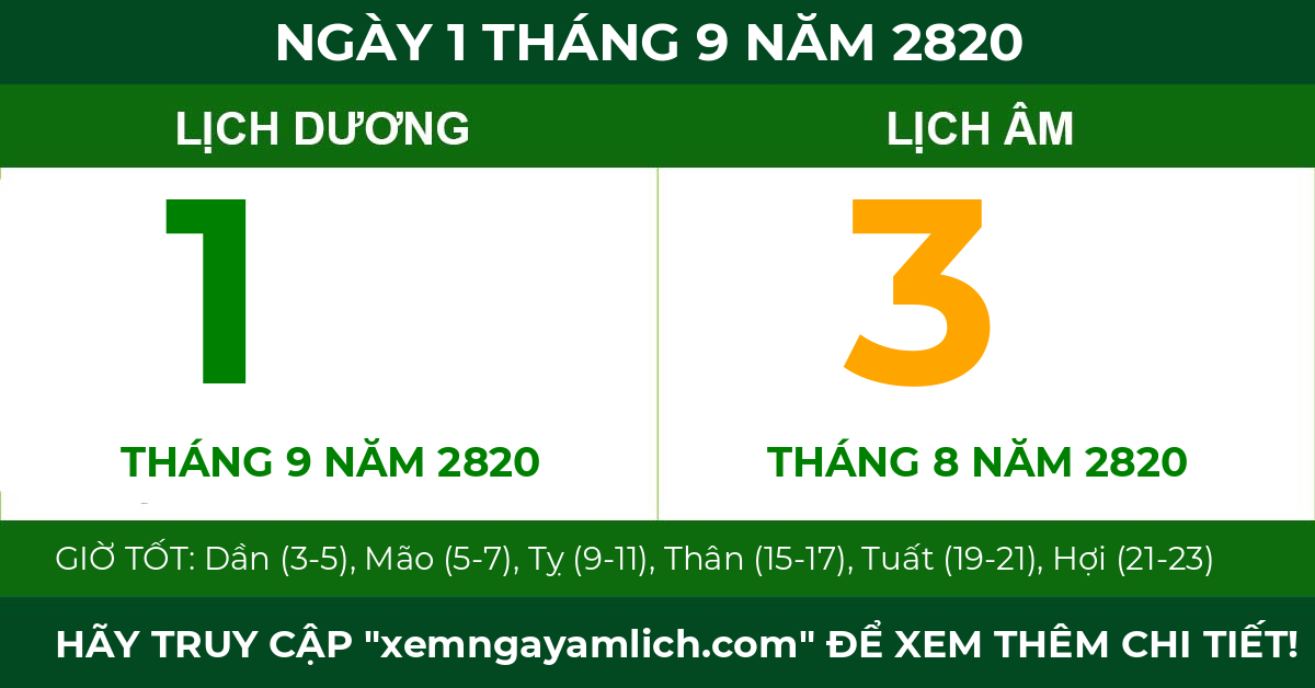 lịch âm ngày 1 tháng 9 năm 2820