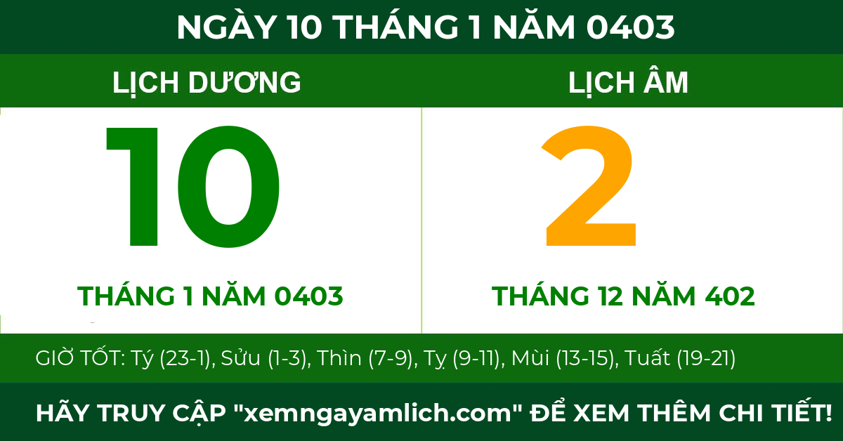 lịch âm ngày 10 tháng 1 năm 0403