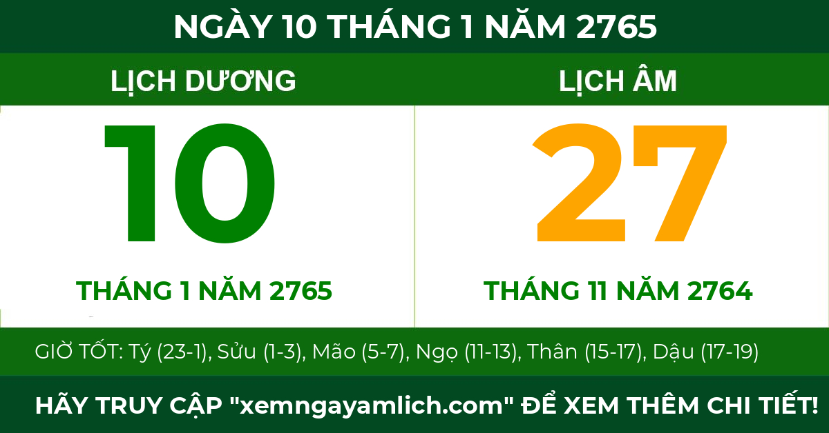 lịch âm ngày 10 tháng 1 năm 2765