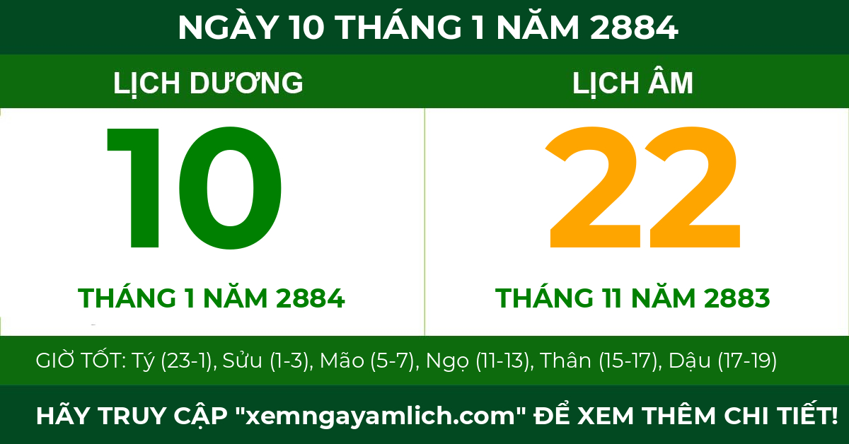 lịch âm ngày 10 tháng 1 năm 2884