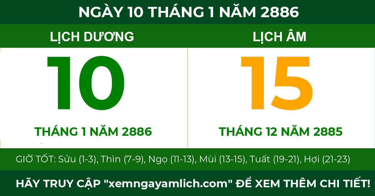 lịch âm ngày 10 tháng 1 năm 2886
