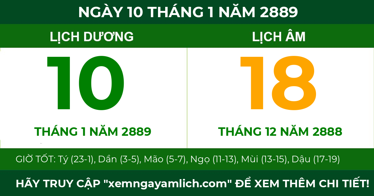 lịch âm ngày 10 tháng 1 năm 2889