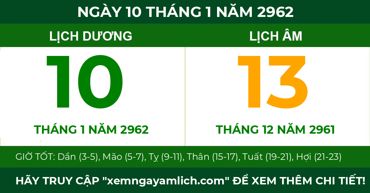lịch âm ngày 10 tháng 1 năm 2962