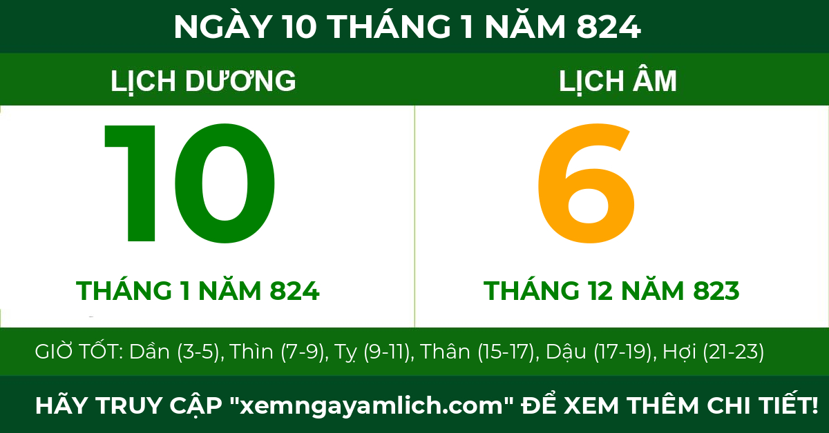 lịch âm ngày 10 tháng 1 năm 824