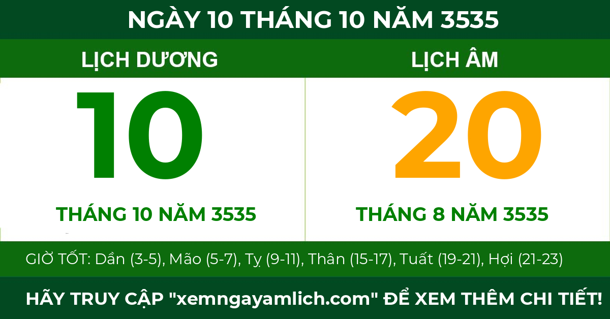 lịch âm ngày 10 tháng 10 năm 3535