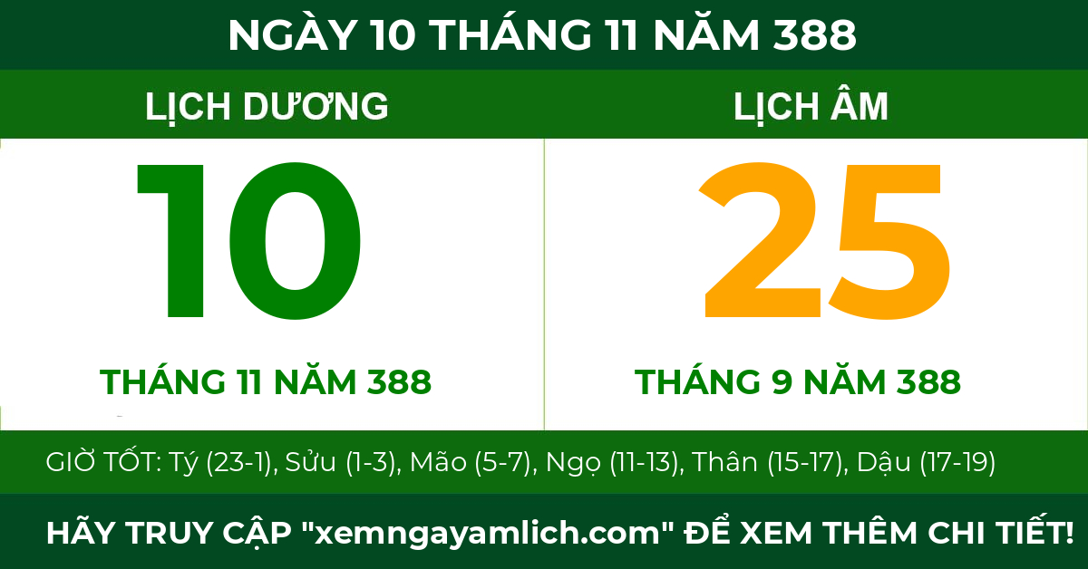 lịch âm ngày 10 tháng 11 năm 388
