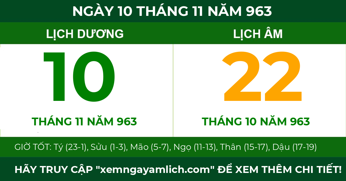 lịch âm ngày 10 tháng 11 năm 963