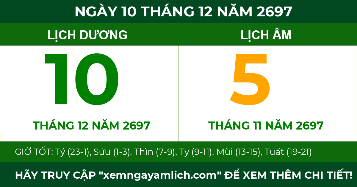lịch âm ngày 10 tháng 12 năm 2697