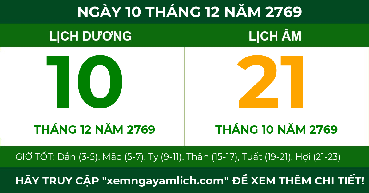 lịch âm ngày 10 tháng 12 năm 2769