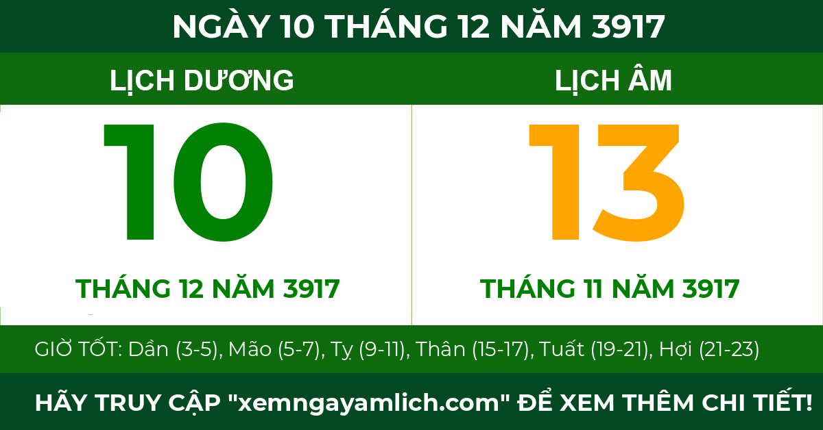 lịch âm ngày 10 tháng 12 năm 3917