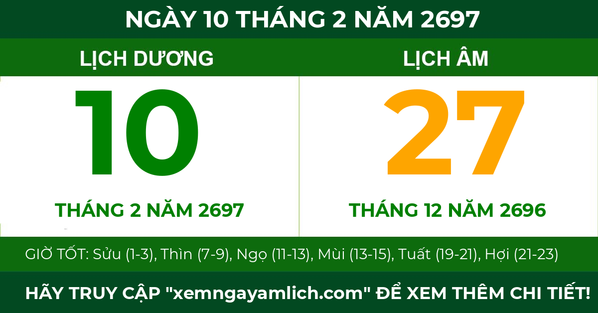 lịch âm ngày 10 tháng 2 năm 2697