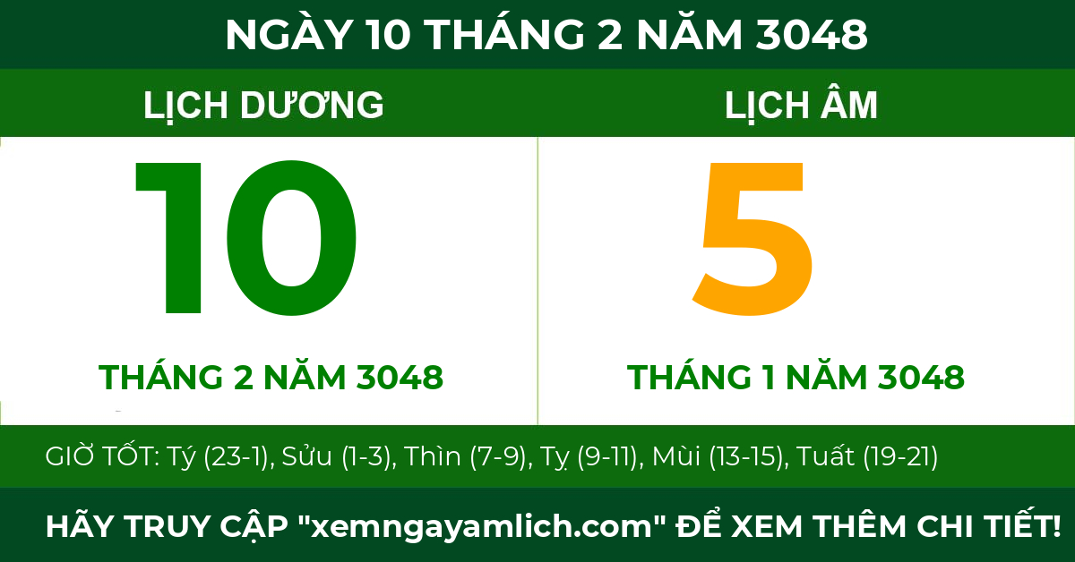lịch âm ngày 10 tháng 2 năm 3048
