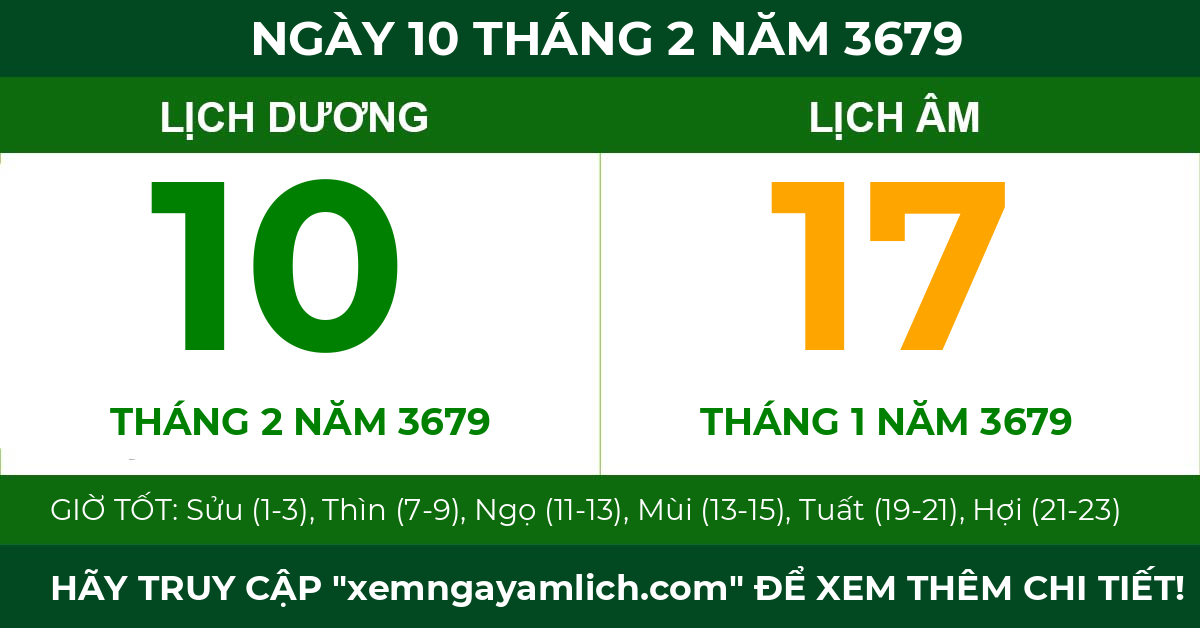lịch âm ngày 10 tháng 2 năm 3679
