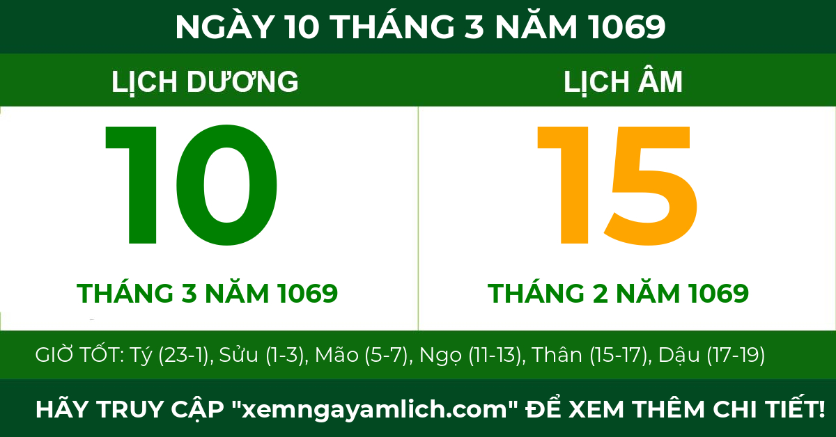 lịch âm ngày 10 tháng 3 năm 1069