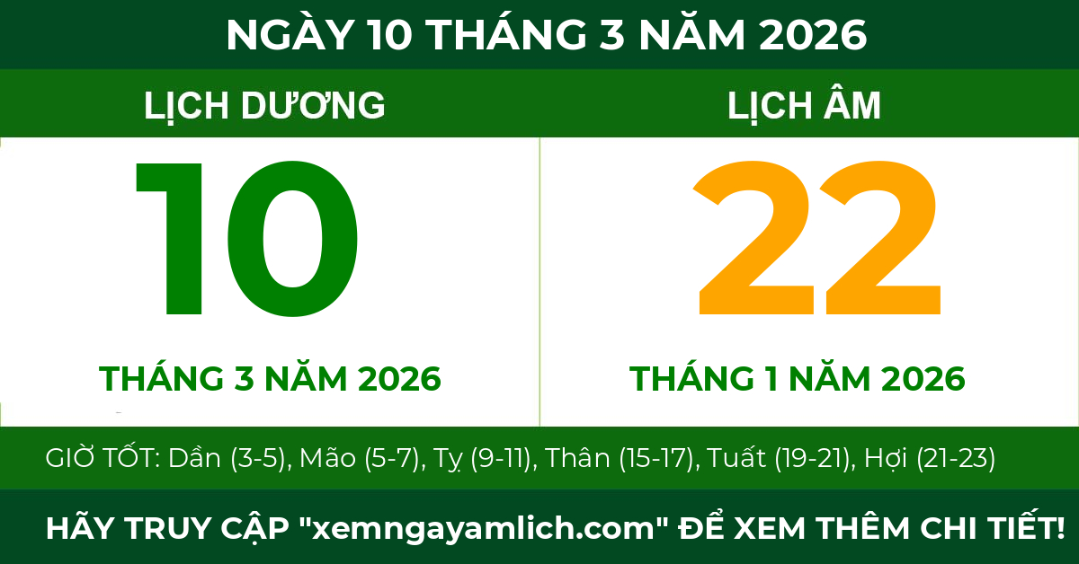 lịch âm ngày 10 tháng 3 năm 2026