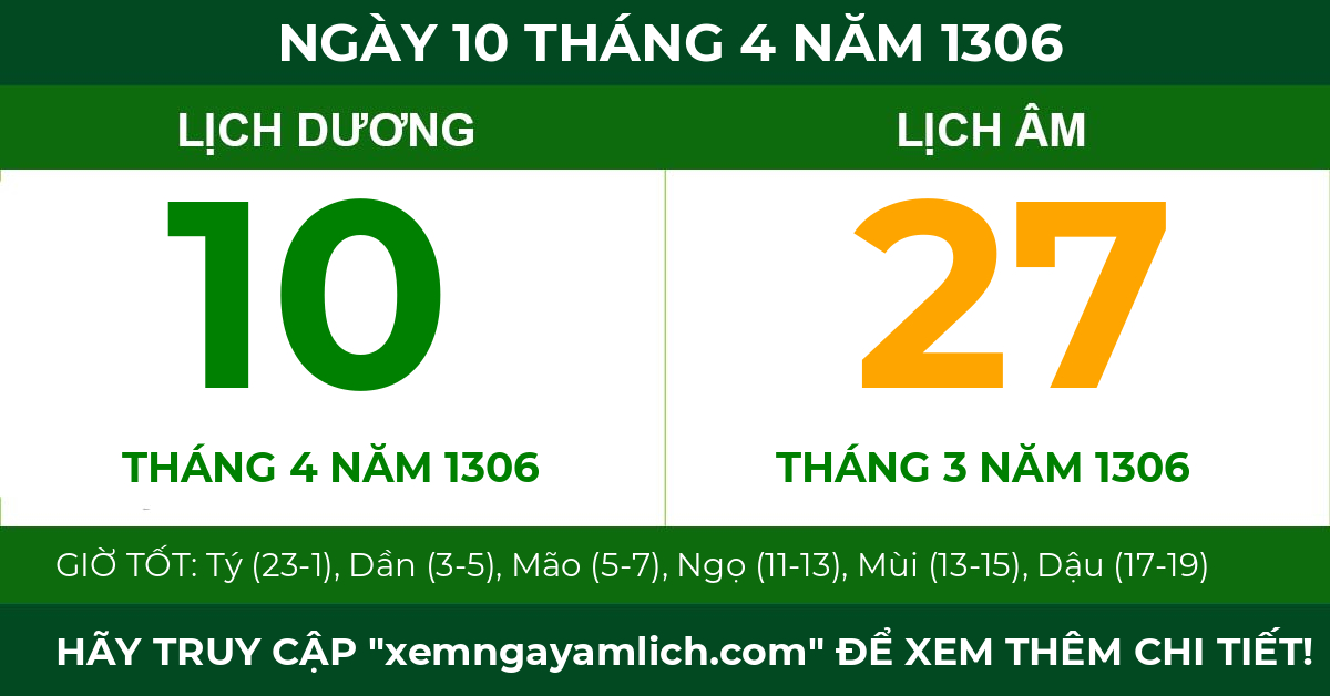 lịch âm ngày 10 tháng 4 năm 1306