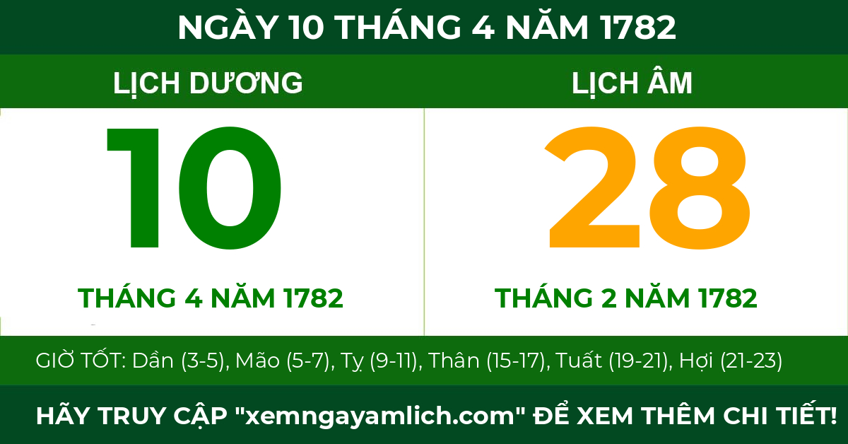 lịch âm ngày 10 tháng 4 năm 1782