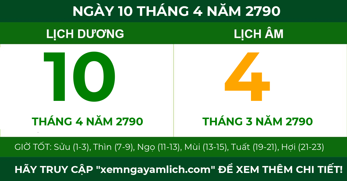 lịch âm ngày 10 tháng 4 năm 2790