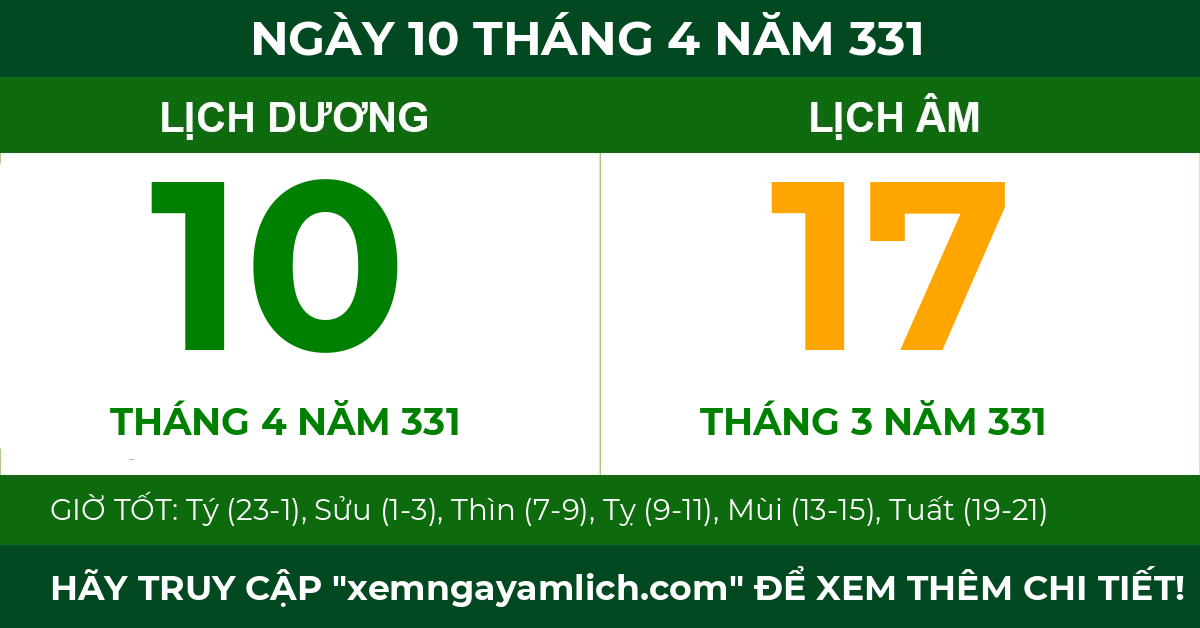 lịch âm ngày 10 tháng 4 năm 331