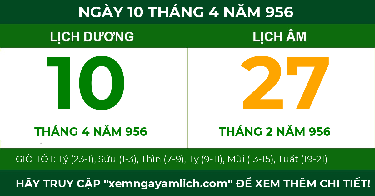 lịch âm ngày 10 tháng 4 năm 956