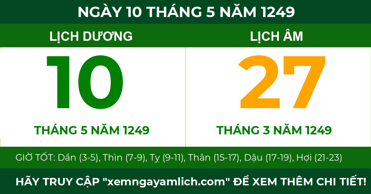 lịch âm ngày 10 tháng 5 năm 1249