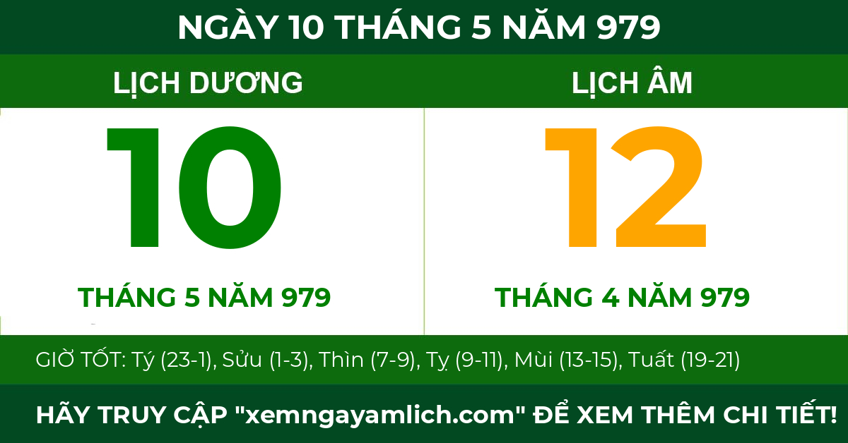 lịch âm ngày 10 tháng 5 năm 979