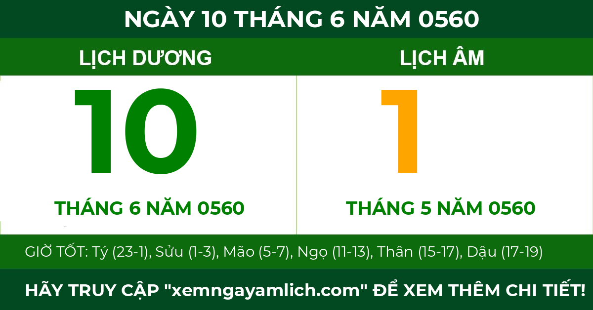 lịch âm ngày 10 tháng 6 năm 0560