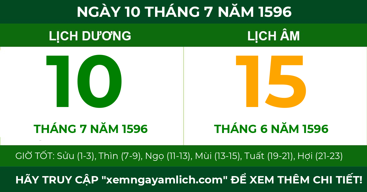 lịch âm ngày 10 tháng 7 năm 1596