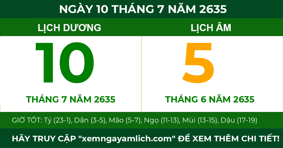 lịch âm ngày 10 tháng 7 năm 2635